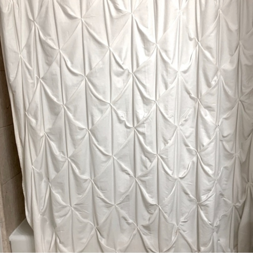 Threshold white fabric shower curtain